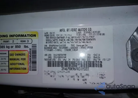 2015 Ford Fusion Titanium z USA, uszkodzony, nr VIN 3FA6P0K96FR310332